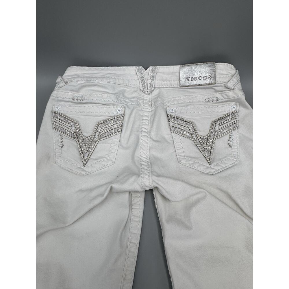 Women's‎ VIGOSS The Chelsea Capri Denim White Size 30x21 Embroidered Pockets - Picture 7 of 13